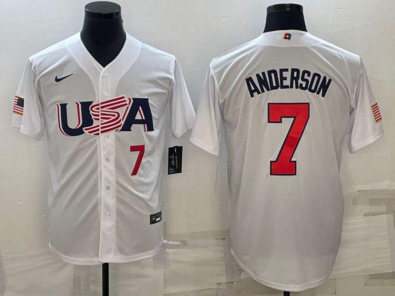 Men 2023 World Cub USA 7 Anderson White Nike MLB Jersey5